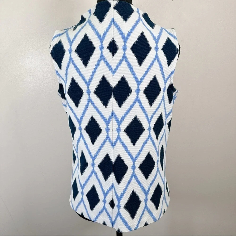 Talbots High Neck Button Shoulder Shell Diamond Print - Picture 4 of 16